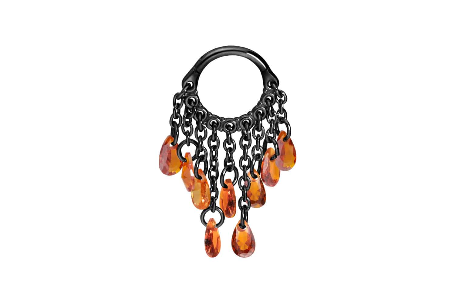 Chirurgenstahl Segmentring Clicker Piercing KETTENVORHANG + KRISTALLTROPFEN